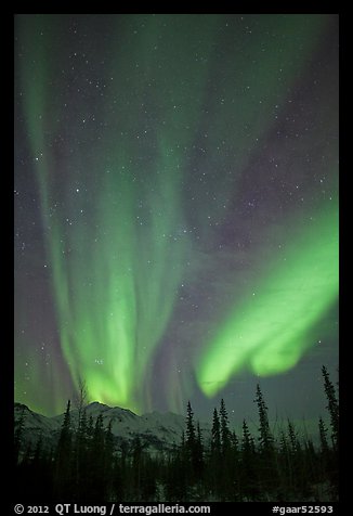 Northern lights over Brooks Range mountains. Gates of the Arctic National Park, Alaska, USA.