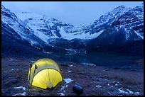 Lighted tent, lake, and Three River Mountain. Gates of the Arctic National Park ( color)