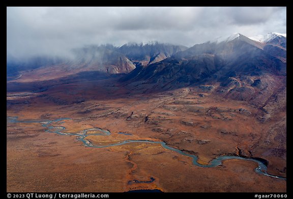 Aerial view of St John River and Fork Peak. Gates of the Arctic National Park, Alaska, USA.