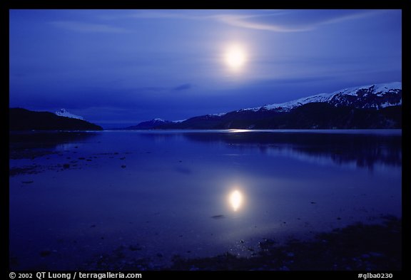 Full moon, 1am, Muir inlet. Glacier Bay National Park, Alaska, USA.