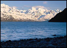 Snowy mountains of Fairweather range and West Arm, morning. Glacier Bay National Park ( color)