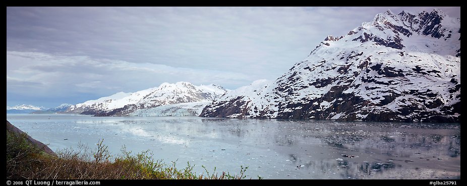 Snowy mountains rising above fjord. Glacier Bay National Park (color)