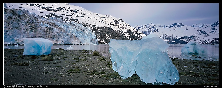 Beach iceberg and tidewater glacier front. Glacier Bay National Park (color)