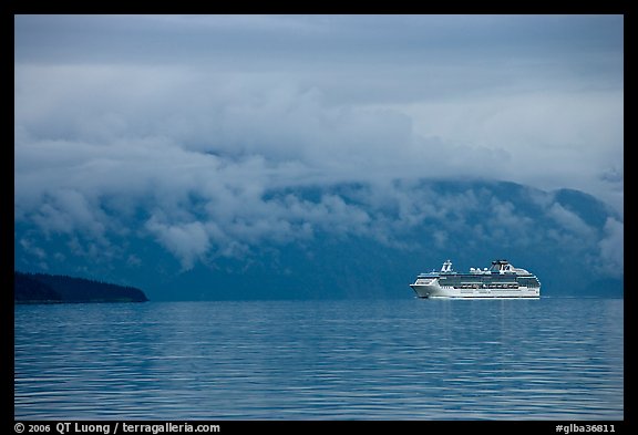 Cruise vessel in blue seascape. Glacier Bay National Park (color)