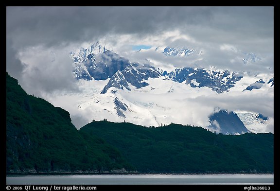 Dark ridge and cloud shrouded peaks, West Arm. Glacier Bay National Park (color)