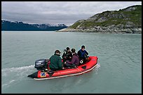 Film crew preparing for landing in a Zodiac. Glacier Bay National Park ( color)