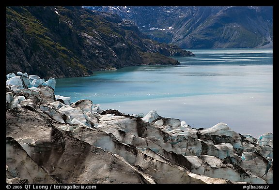 Lamplugh glacier and turquoise bay waters. Glacier Bay National Park, Alaska, USA.