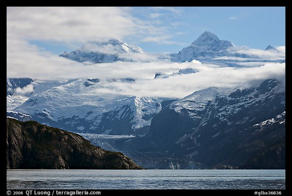 Rugged peaks of Fairweather range rising abruptly above the Bay. Glacier Bay National Park, Alaska, USA.