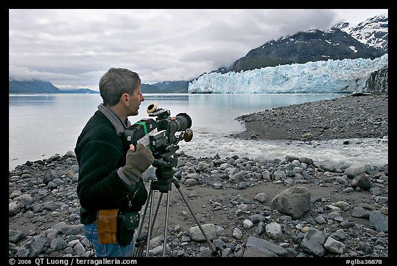 Cameraman filming in Tarr Inlet. Glacier Bay National Park (color)