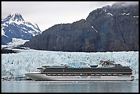 Cruise ship stopping next to Margerie Glacier. Glacier Bay National Park, Alaska, USA. (color)
