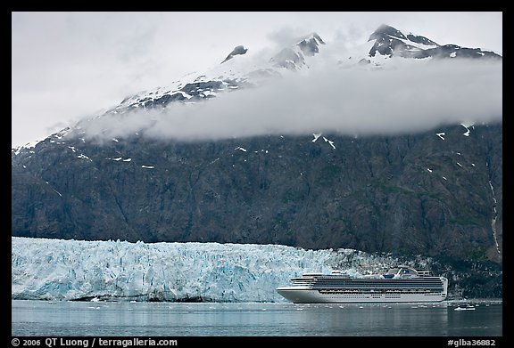 Cruise ship, Margerie Glacier, and Mt Forde. Glacier Bay National Park (color)
