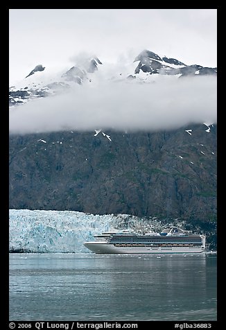 Cruise ship and Margerie Glacier at the base of Mt Forde. Glacier Bay National Park (color)