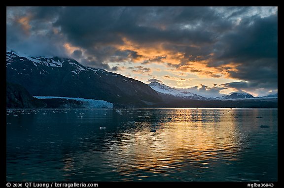 Mount Forde, Margerie Glacier, Mount Eliza, Grand Pacific Glacier, at sunset. Glacier Bay National Park, Alaska, USA.