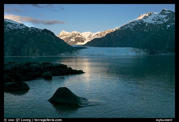 Mount Fairweather, Margerie Glacier, Mount Forde, and Tarr Inlet, early morning. Glacier Bay National Park, Alaska, USA.