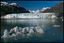 Iceberg, wide front of Margerie Glacier and Fairweather range. Glacier Bay National Park, Alaska, USA. (color)