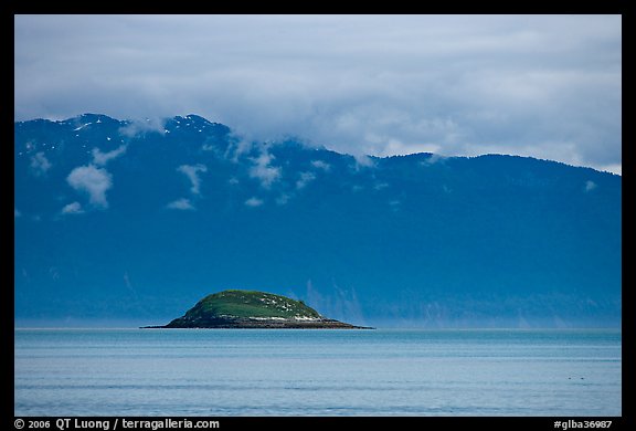 Green Island in blue seascape. Glacier Bay National Park, Alaska, USA.