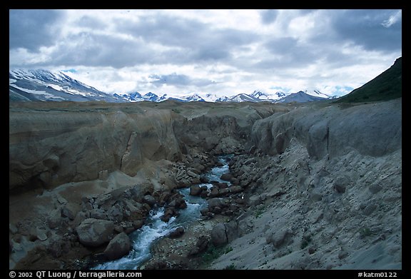 The Lethe river carved a deep gorge into the ash of the Valley of Ten Thousand smokes. Katmai National Park (color)