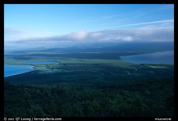 Brooks camp and river seen from Dumpling mountain in summer. Katmai National Park (color)