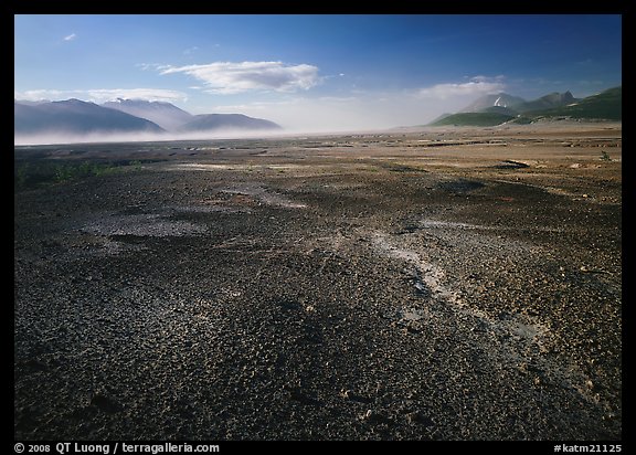 Ash-covered floor of the Valley of Ten Thousand Smokes, evening. Katmai National Park (color)