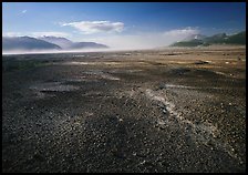 Ash-covered floor of the Valley of Ten Thousand Smokes, evening. Katmai National Park, Alaska, USA. (color)