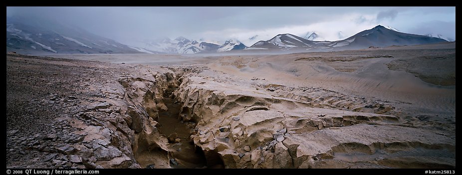 Stormy landscape with ash-covered valley and mountains. Katmai National Park (color)