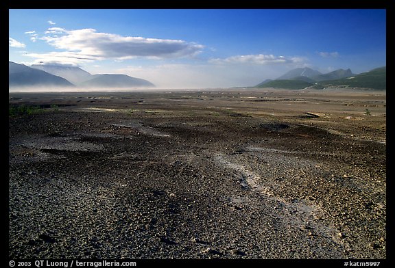 Ash-covered floor of the Valley of Ten Thousand Smokes, evening. Katmai National Park (color)