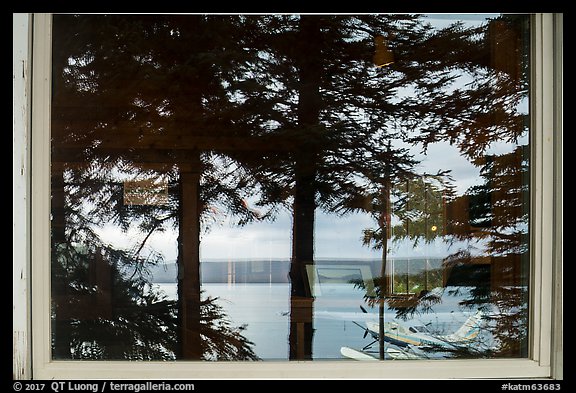 Naknek Lake, Brooks Camp Visitor Center Window Reflexion. Katmai National Park (color)