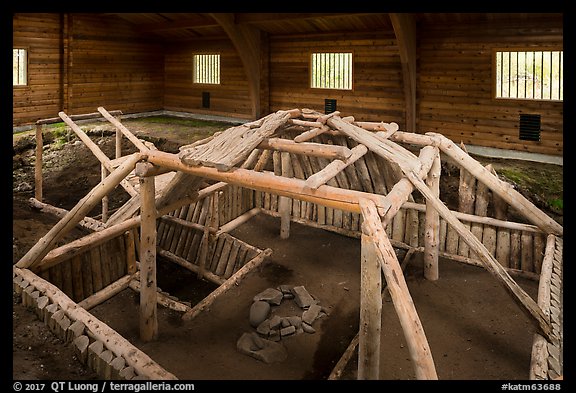 Cultural site with reconstruction of Native dwelling. Katmai National Park, Alaska, USA.