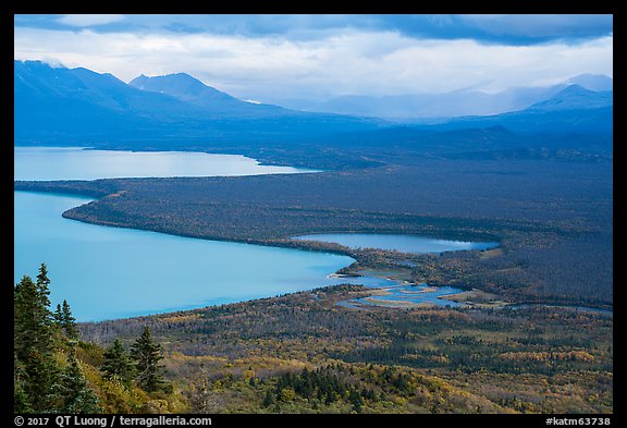 Brooks Camp and Naknek Lake from above. Katmai National Park, Alaska, USA.