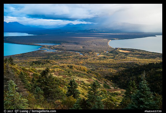 Naknek Lake, Brooks River, and Lake Brooks from above. Katmai National Park, Alaska, USA.