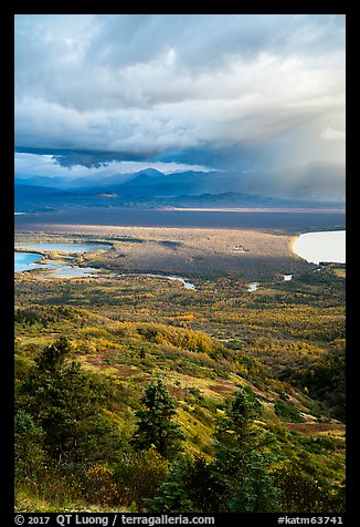 Brooks River area in autumn from above. Katmai National Park (color)