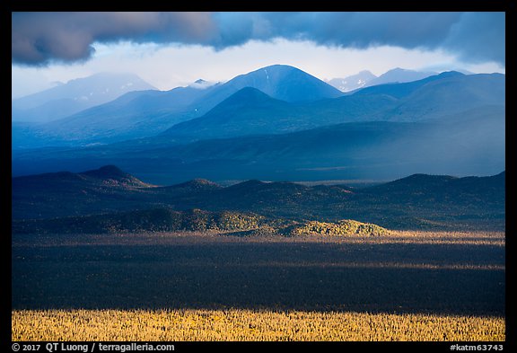 Mountains and clouds in stormy evening light. Katmai National Park (color)