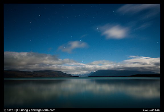Moonlit Naknek Lake at night. Katmai National Park, Alaska, USA.