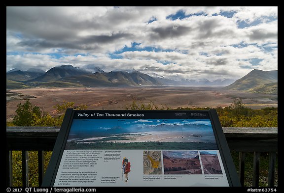 Valley of Ten Thousand Smokes intepretive sign. Katmai National Park, Alaska, USA.
