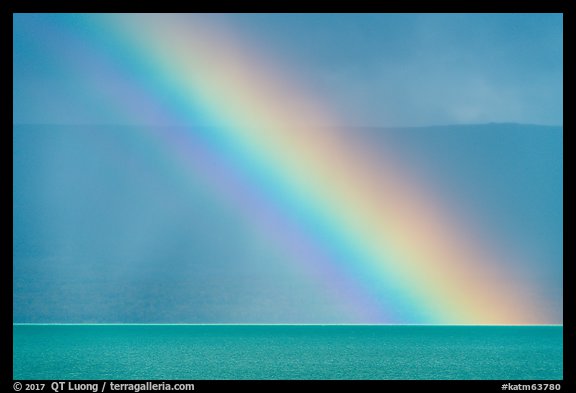 Close-up of rainbow over Naknek Lake. Katmai National Park, Alaska, USA.