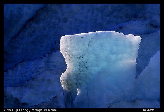 Blue ice detail at the terminus of Exit Glacier. Kenai Fjords National Park, Alaska, USA.
