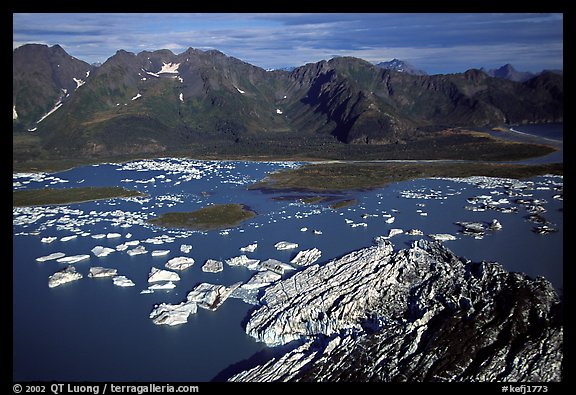 Aerial view of Bear Glacier and lagoon. Kenai Fjords National Park, Alaska, USA.