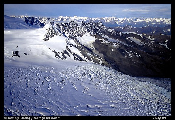 Aerial view of Aialik glacier. Kenai Fjords National Park, Alaska, USA.
