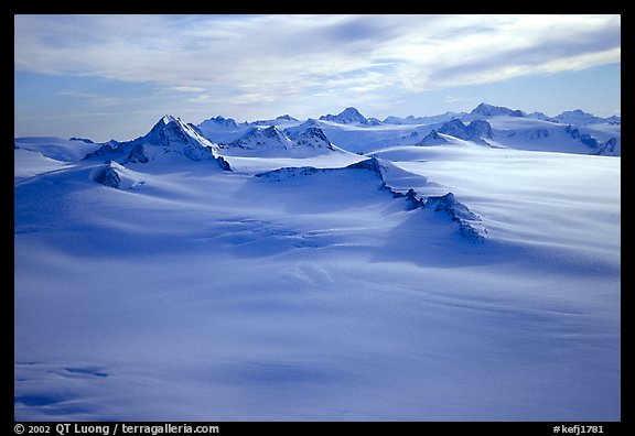 Aerial view of Harding icefield and Nunataks. Kenai Fjords National Park, Alaska, USA.