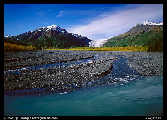 Turquoise Resurrection River and Exit Glacier. Kenai Fjords National Park, Alaska, USA.
