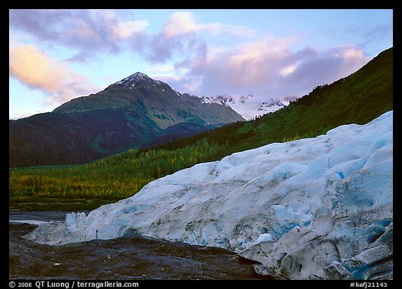 Exit Glacier and mountains at sunset. Kenai Fjords National Park, Alaska, USA.