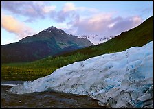 Exit Glacier and mountains at sunset, 2000. Kenai Fjords National Park ( color)