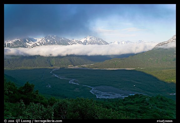 Outwash plain and Resurection Mountains, late afternoon. Kenai Fjords National Park (color)