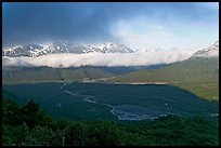 Outwash plain and Resurection Mountains, late afternoon. Kenai Fjords National Park, Alaska, USA. (color)