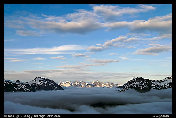 Sea of clouds and Resurection Mountains. Kenai Fjords National Park (color)
