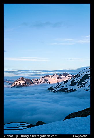 Snowy mountains and see of clouds at sunset. Kenai Fjords National Park (color)