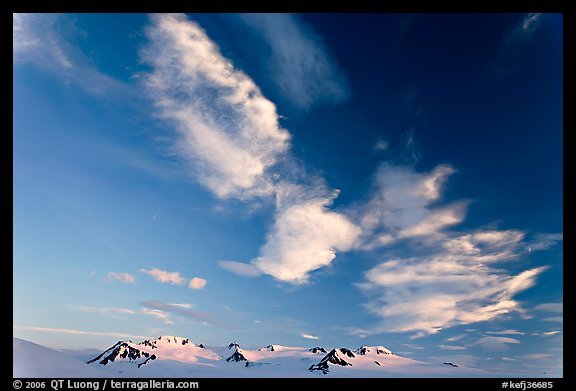 Nunataks and clouds at sunset. Kenai Fjords National Park, Alaska, USA.