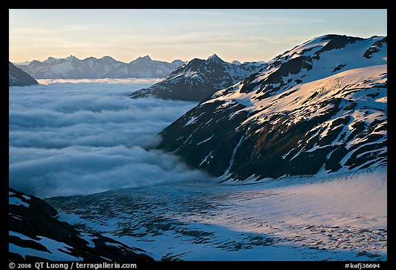 Craggy peaks, glacier, and sea of clouds. Kenai Fjords National Park (color)