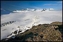 Lichen-covered rocks and Harding ice field. Kenai Fjords National Park, Alaska, USA. (color)