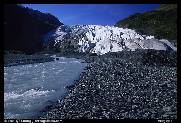 Exit Glacier and glacial stream from the plain. Kenai Fjords  National Park, Alaska, USA.